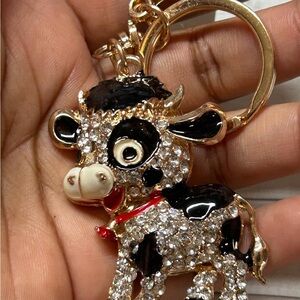 Sparkling Cow Keychain with Gold Accents